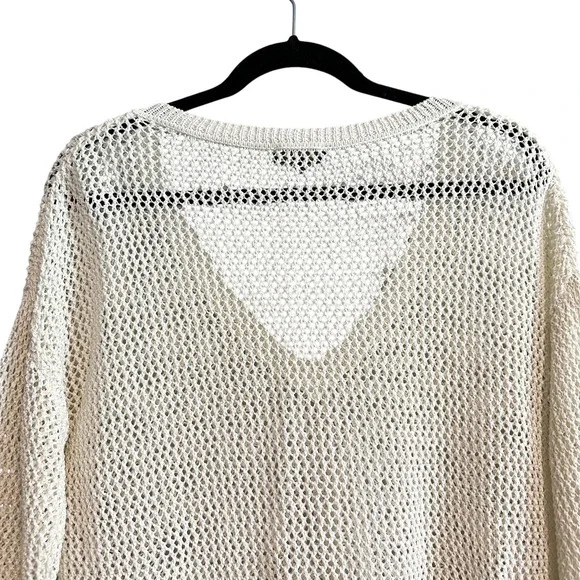 Caroll Paris Metallic Open Knit Linen Blend V-Neck Sweater Cream XS - Picture 9 of 14